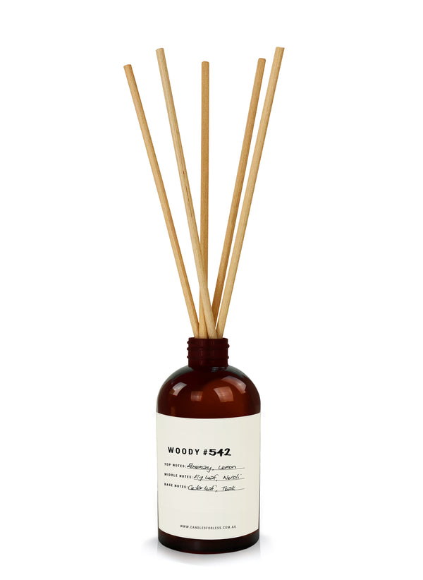 Candles For Less Fragranced Woody Reed Diffusers. Made in Australia.