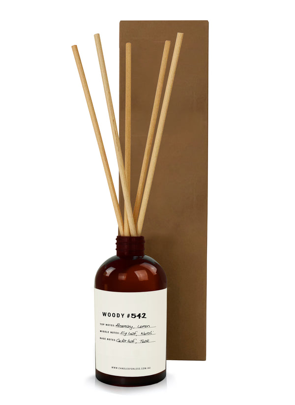 Candles For Less Fragranced Woody Reed Diffusers. Made in Australia.